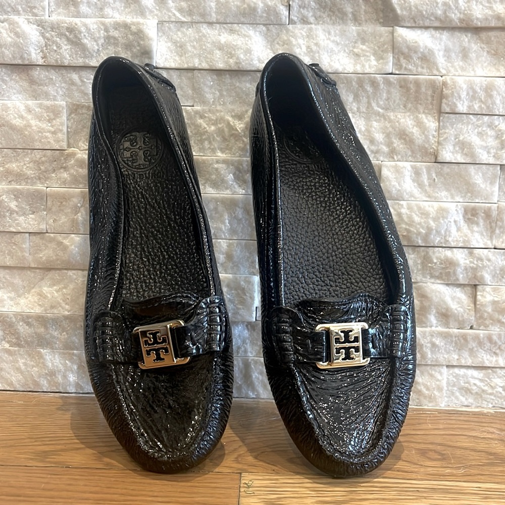 Tory Burch Black Patent Slip On Loafers